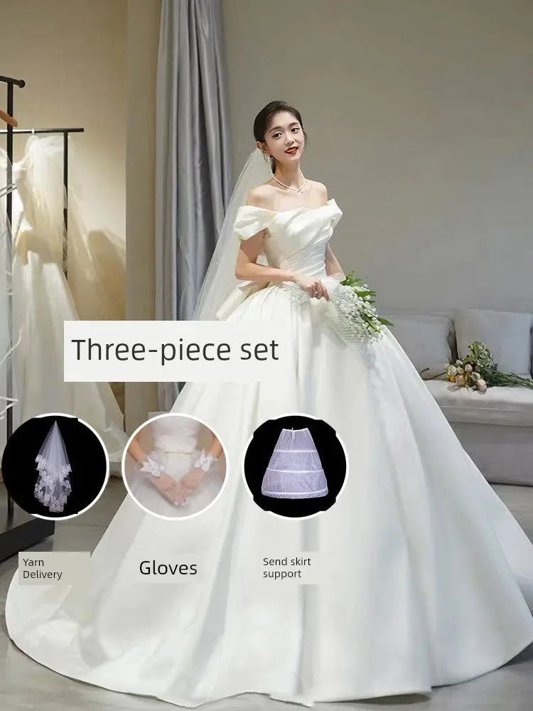 off-Shoulder Long Trailing Maternity Satin Main Wedding Dress Good Vibrations