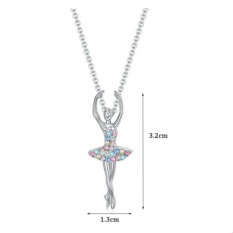 Crystal Charm Color Zircon Choker Dancing Girl Ballerina Dancer Pendant Necklace Jewelry Gift for Ballet Girls Women Good Vibrations