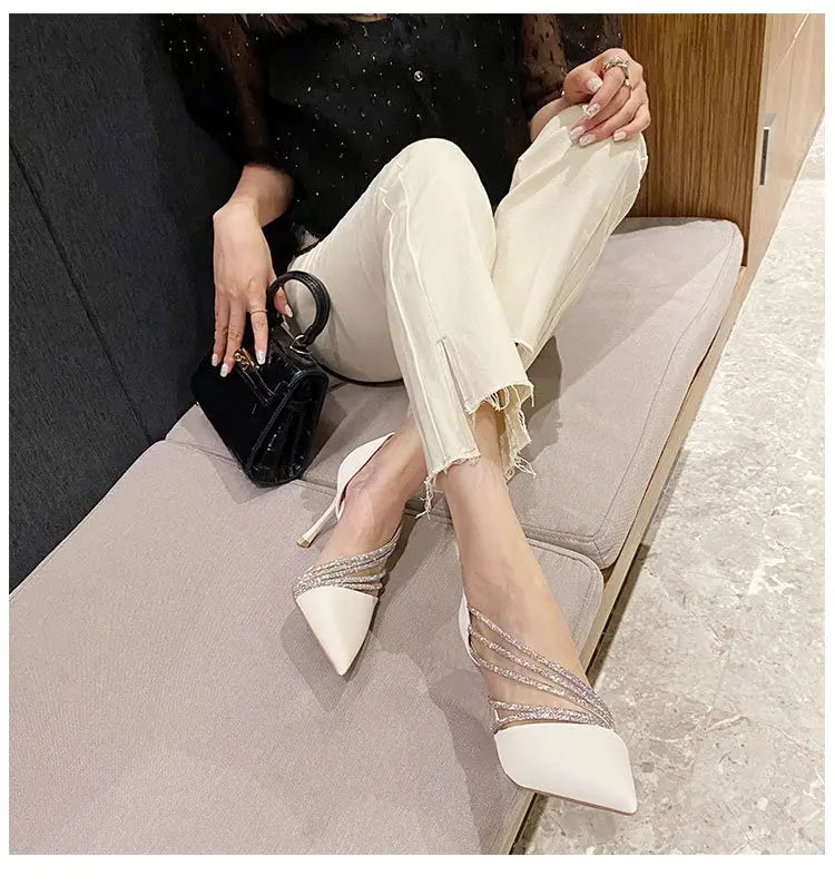 Women Evening Party High Heels New Pumps Elegant Ladies Pointed To Black Strappy Stripper Shoes for Women Good Vibrations