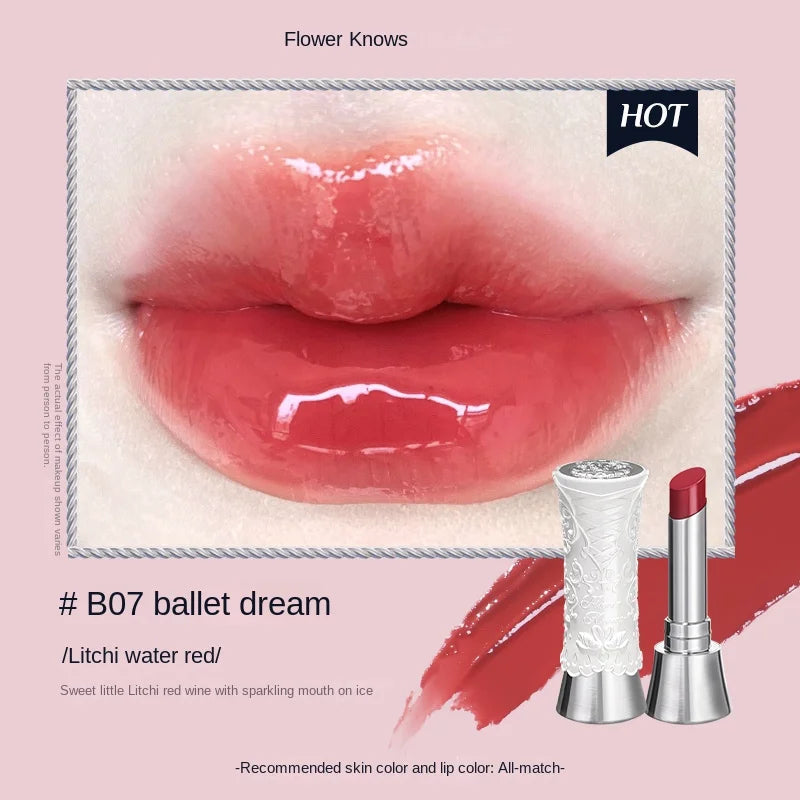 Flower Knows Lipstick Swan Ballet Lip Gloss Mirror Moisturizing Long-lasting Lip Glaze Nostickcup Nourishing 3.5g Good Vibrations