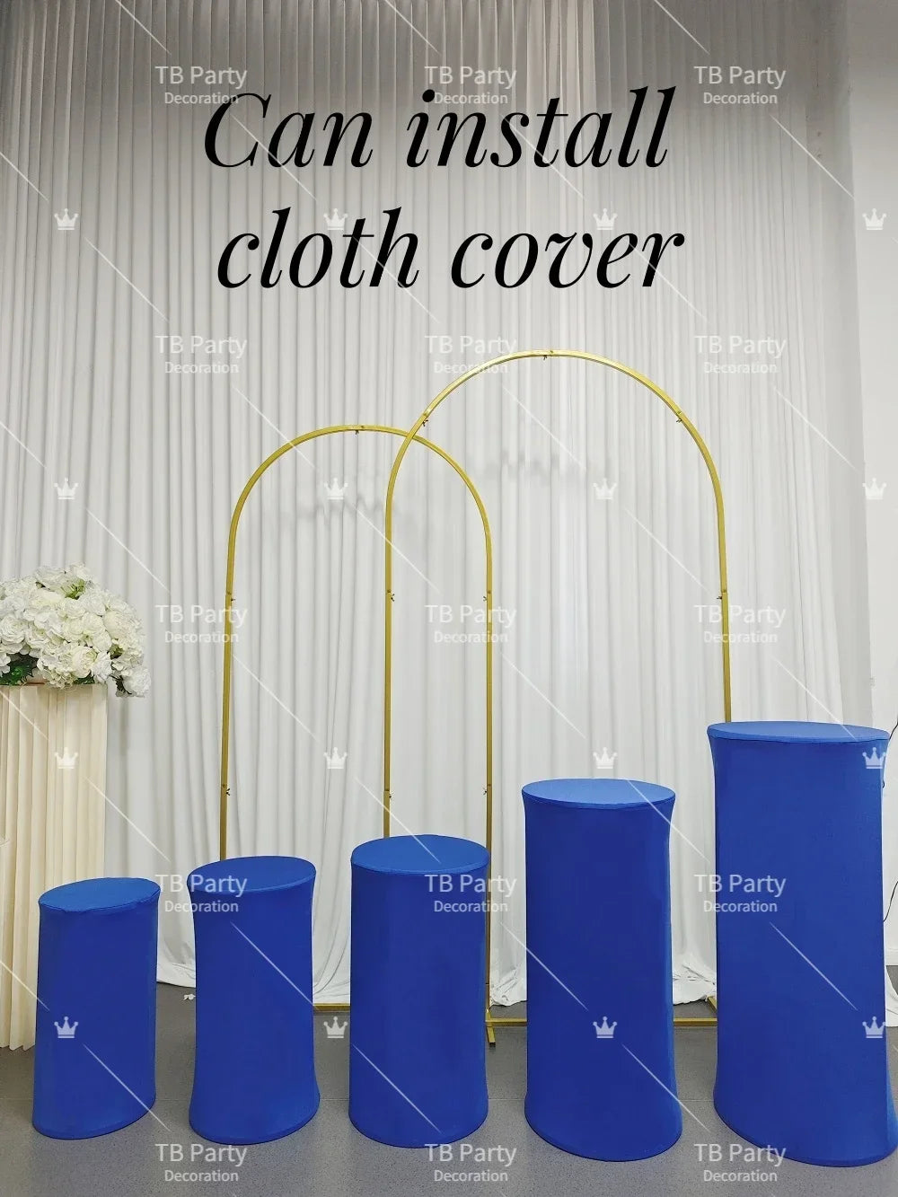 White Cylinders Cake Table Party Wedding Decoration Cylindrical Cloth Cover Stand Dessert Bar Photograph Background Good Vibrations