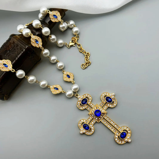 Cross Pendant Necklace with pearl Female Silver 925 and steel Jewelry For Women Fashion girls Good Vibrations