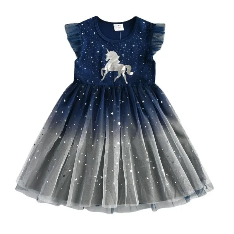 Girls Clothes 2025 New Summer Princess Dresses Flying Sleeve Kids Dress Unicorn Party Girls Dresses Children Outing Clothing 3-8 Good Vibrations