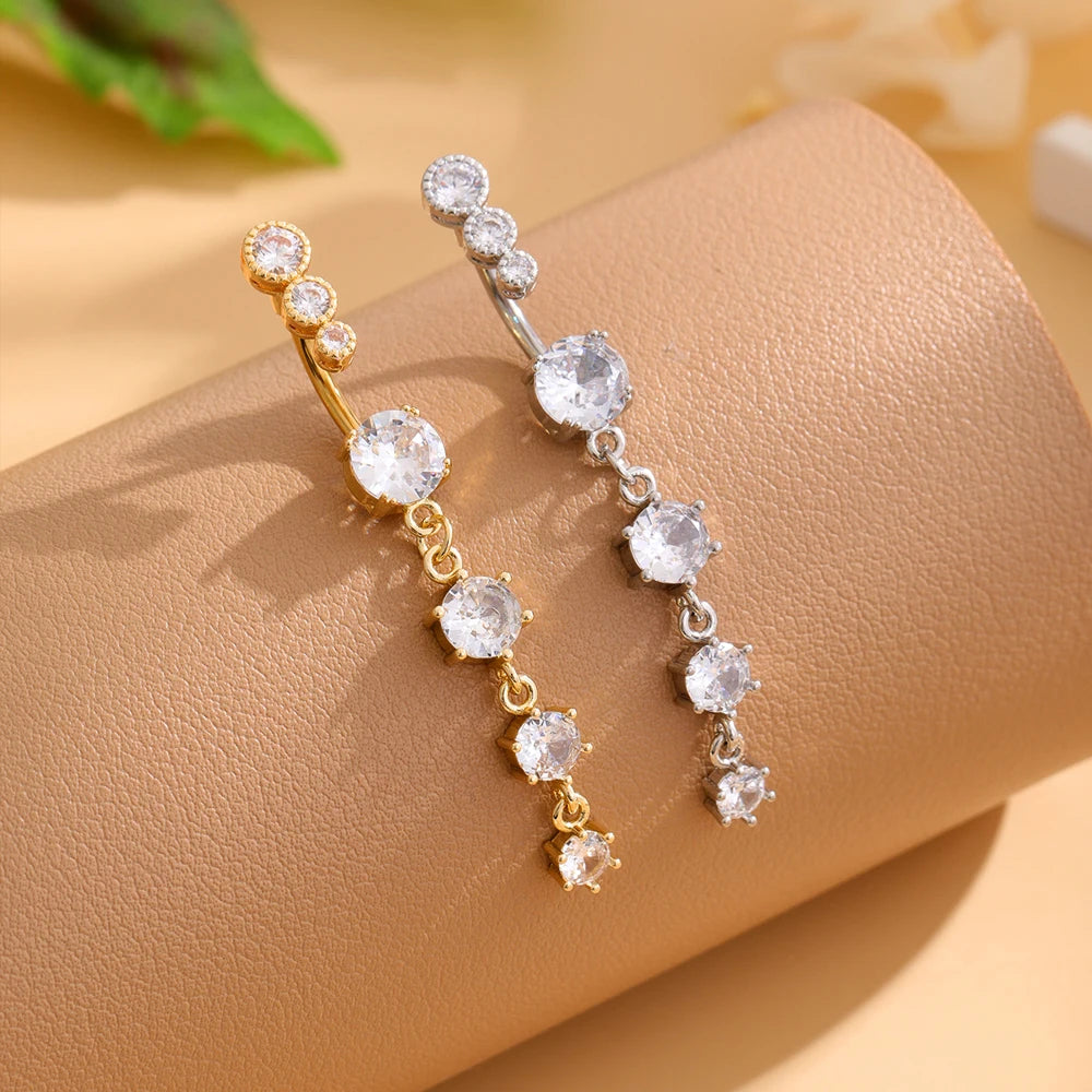 Gold Color Stainless Steel Belly Button Ring Long Dangled Flower CZ Crystal Navel Belly Piercing Rings for Women Sexy Jewelry Good Vibrations Adult Super Store
