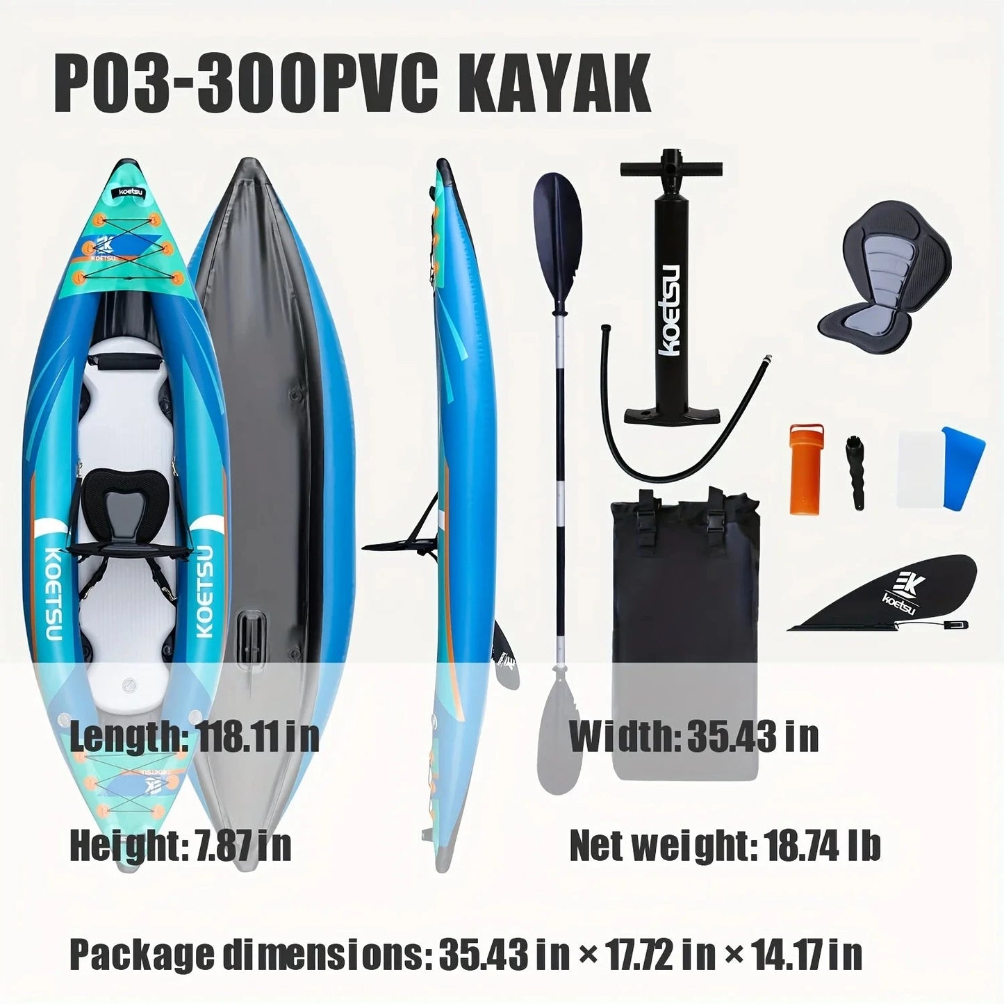 KOETSU P03 brushed inflatable kayak single and double inflatable boat,suitable for water outdoor activities, sports, fishing Good Vibrations
