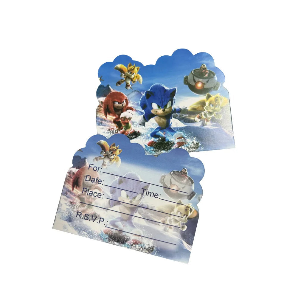 10pcs Cartoon Sonic Invitation Cards Birthday Party Decorations Disposable Paper Thank You Card Baby Shower Kids Party Good Vibrations