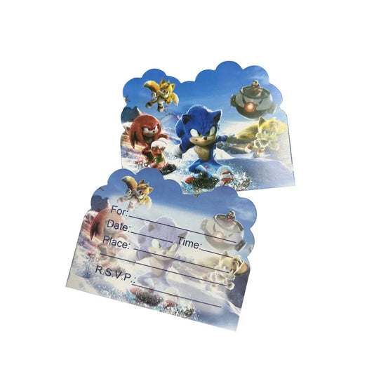 10pcs Cartoon Sonic Invitation Cards Birthday Party Decorations Disposable Paper Thank You Card Baby Shower Kids Party Good Vibrations