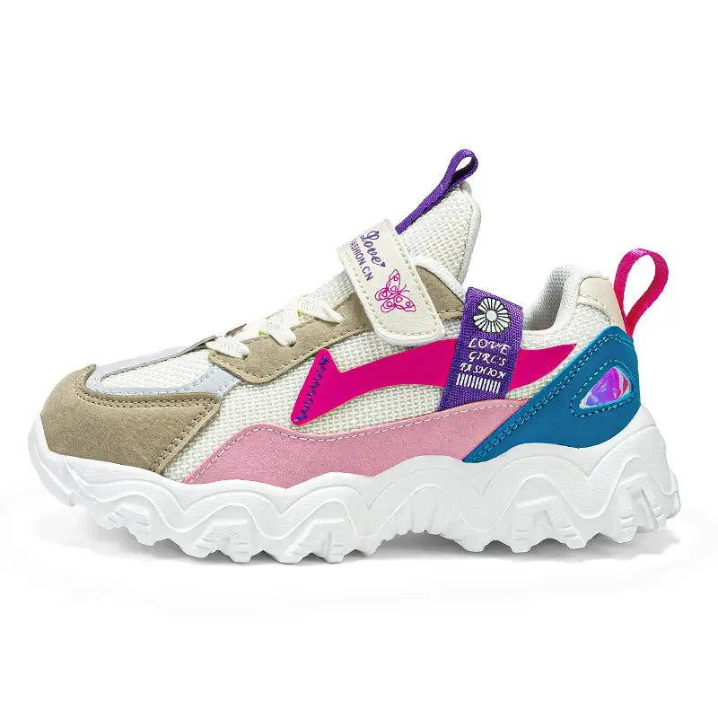 Fashion Children Shoes Girls Sneaker Black Pink PU Leather Platform Casual Sneaker School Tennis Sports Shoes for Girls Good Vibrations
