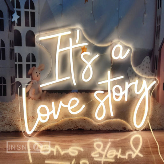 It's a Love Story Neon Light Sign for Wedding Party Wall Decor LED Neon Signs Room Bedroom Wall Decoration Neon Lamp USB Power Good Vibrations