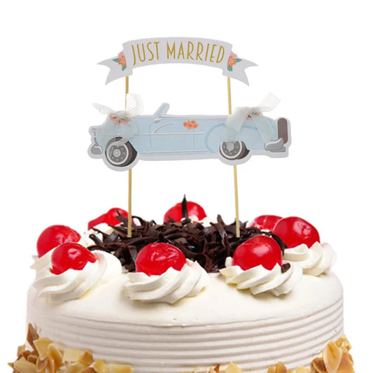 Wedding Cake Topper JUST MARRIED Cupcakes flags Unique Wedding 1set Cake Flags Bride Groom Party Decor New Car Cake Toppers Good Vibrations