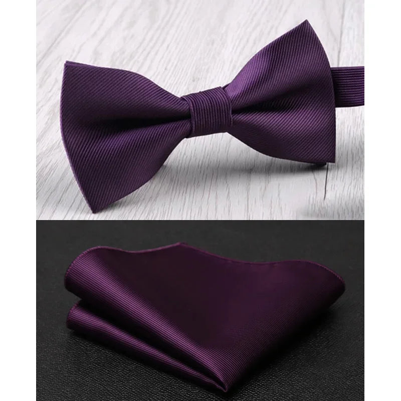 Mens Bowtie Cravat Set Solid Black Pink Red Fashion Butterfly Ties for Men Handkerchief Party Man Gift Wedding Dress Accessories