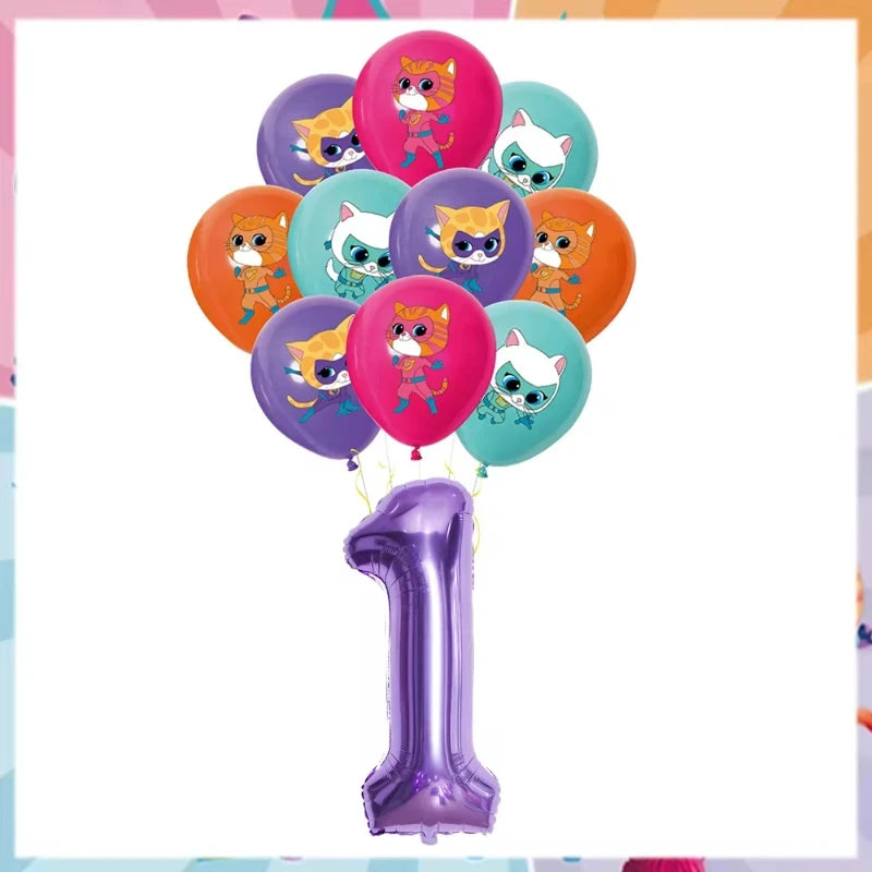 Cartoon Superkitties Birthday Party Decorations Balloons Disposable Tableware Set Paper Plates Banner for Baby Shower Kids Gifts Good Vibrations