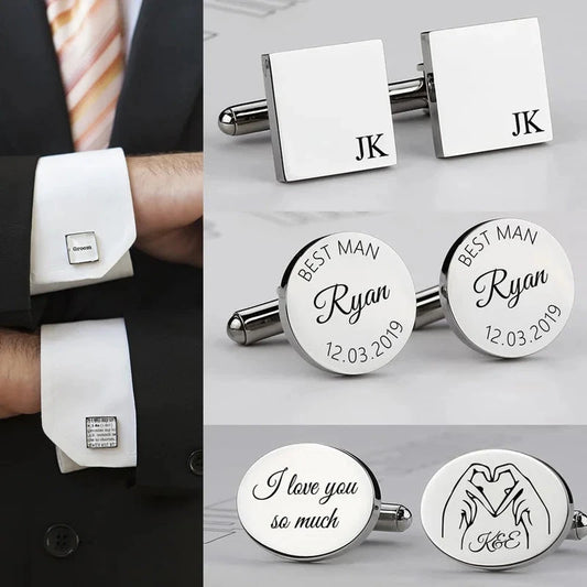 Personalized Engrave Initial Cufflinks for Wedding Birthday Groomsmen Gift Stainless Steel Cufflinks Statement Jewelry Good Vibrations