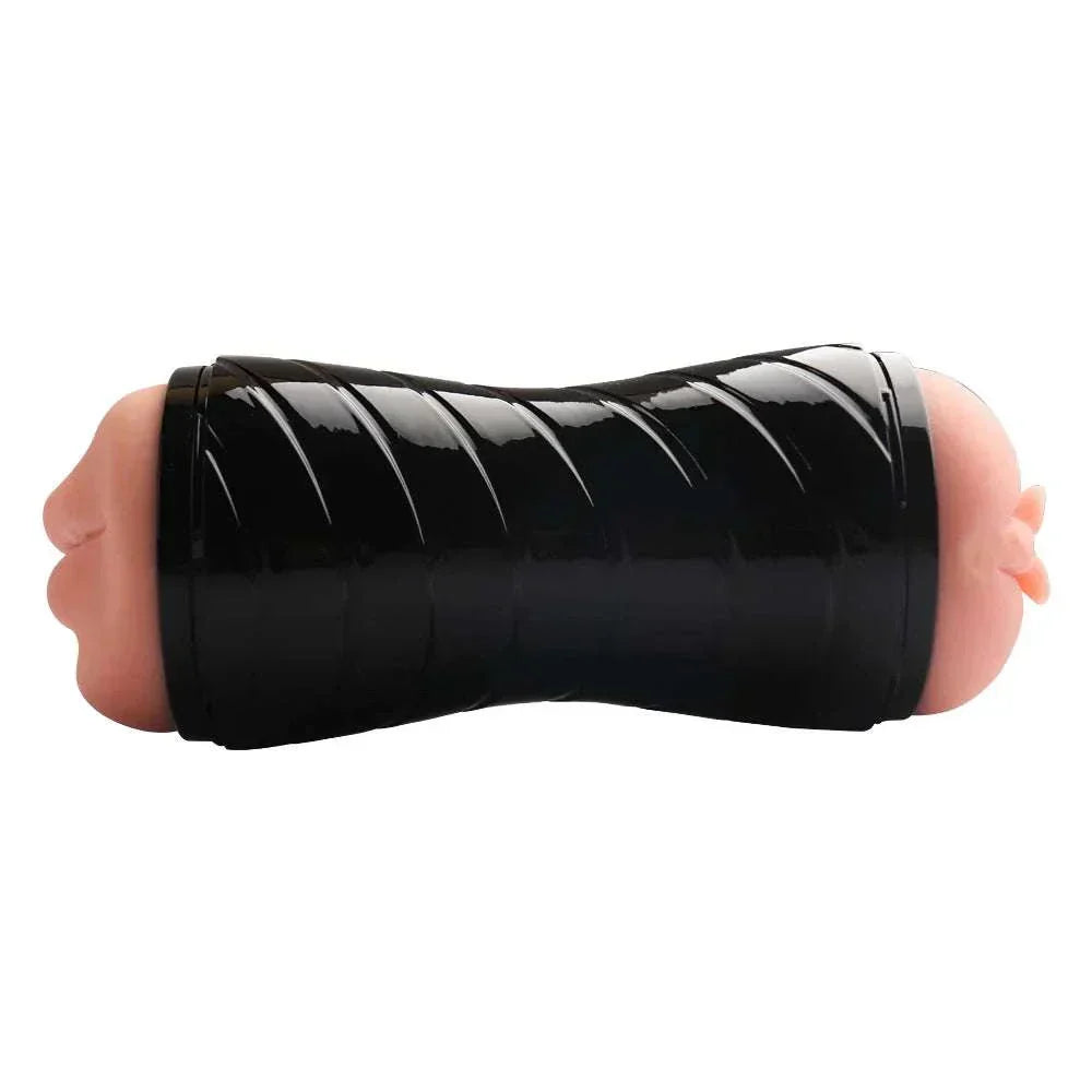 Male masturbation cup with double head for glans training and silicone design.