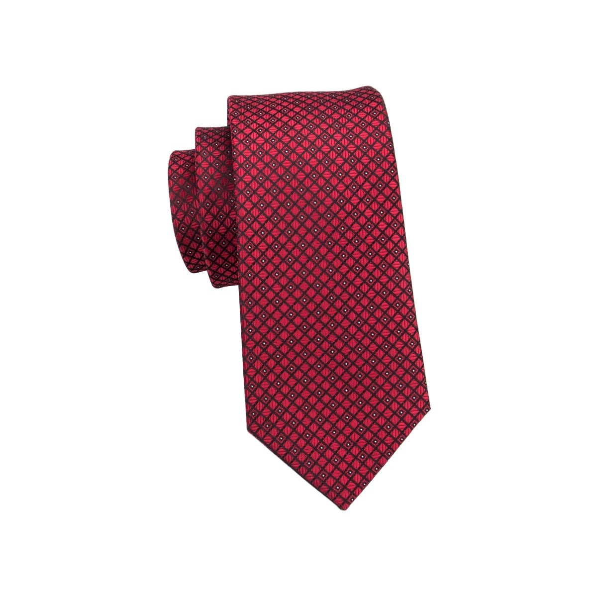 Hi-Tie Designer Red Burgundy Plaid Silk Wedding Tie For Men Handky Cufflink Gift Mens Necktie Fashion Business Party Dropshiping Good Vibrations