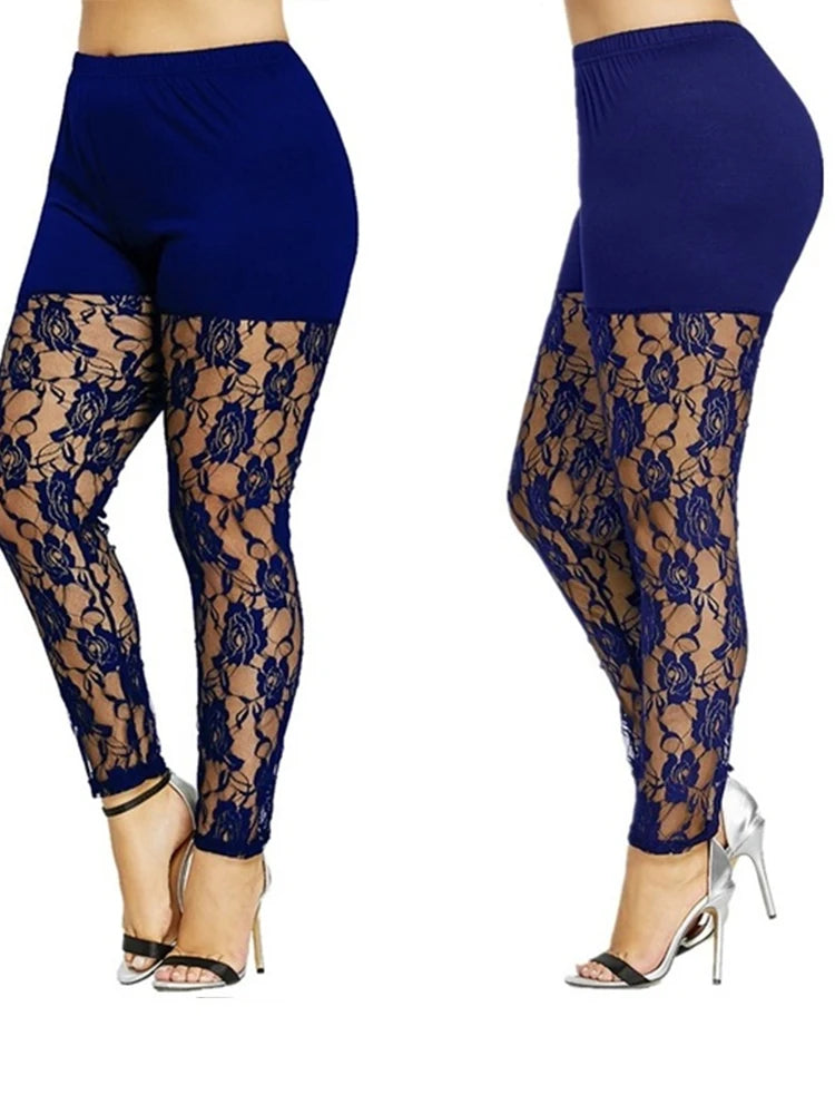 Size 4XL Leggings for Women High Waist Pencil Pants Skinny Lace Hollow Out Floral Tight Trouser Casual Women Homewear Good Vibrations