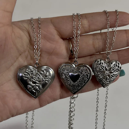 Romantic Heart Locket Pendant Openable Female Silver Color Stainless Steel Photo Frame Charm Necklace for Women Men Jewelry Gift Good Vibrations