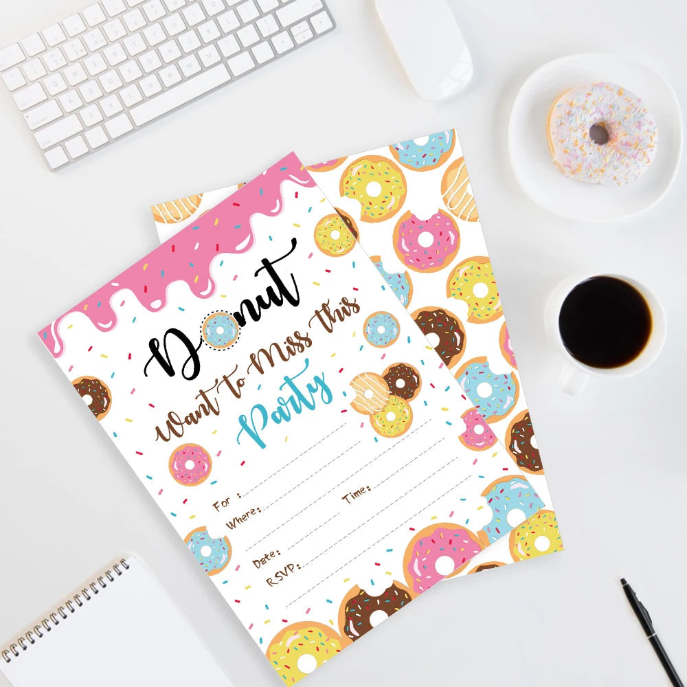 10pcs Sweet Donut Invitation Letter Birthday Party Single Page Invited Greeting Cards Wedding Baby Shower Party Invitation Card Good Vibrations