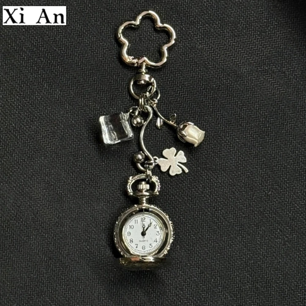 Original Hollow Heart Pocket Watch Chain keychain Design Steampunk Clock Vintage Necklace Pendant Jewelry Watch Men Women Gift Good Vibrations