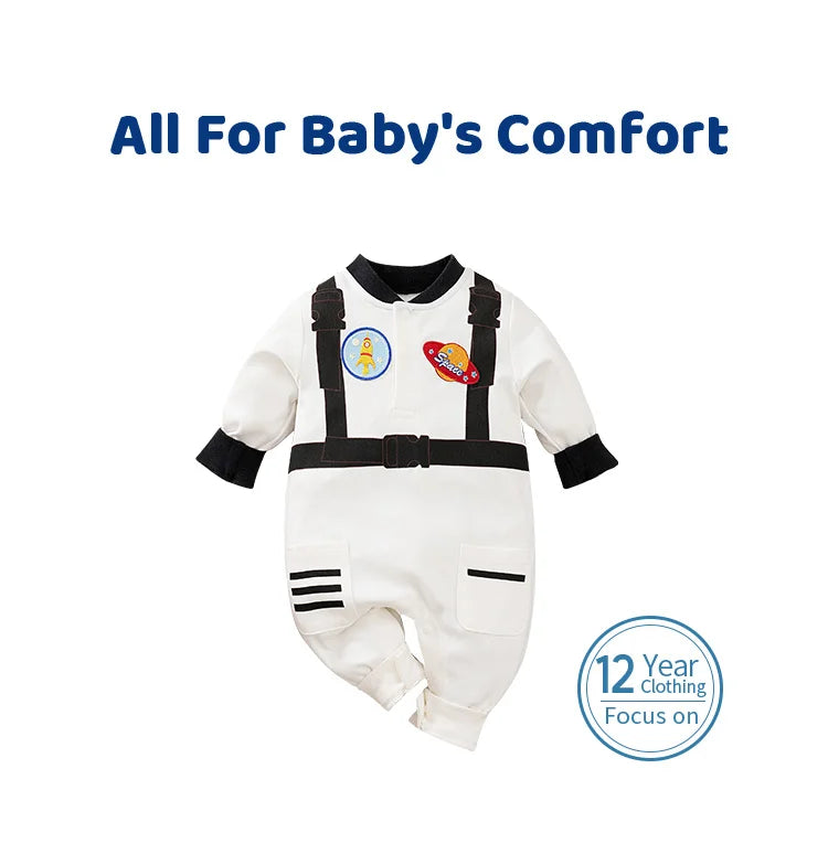 0-36M Spring and Autumn Newborn Bodysuit Long sleeved Astronaut Role Play Pure Cotton Comfortable and Breathable Good Vibrations