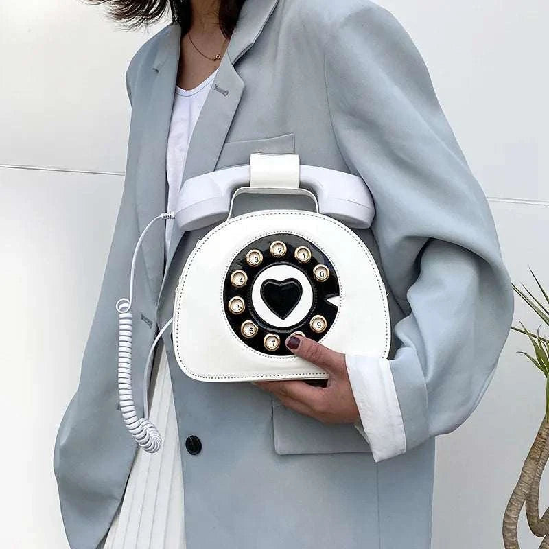 Women's Creative Shoulder Bag Telephone Shaped Crossbody Bag Retro PU Leather Designer Sweet Girl Phone Purses and Small Handbag Good Vibrations