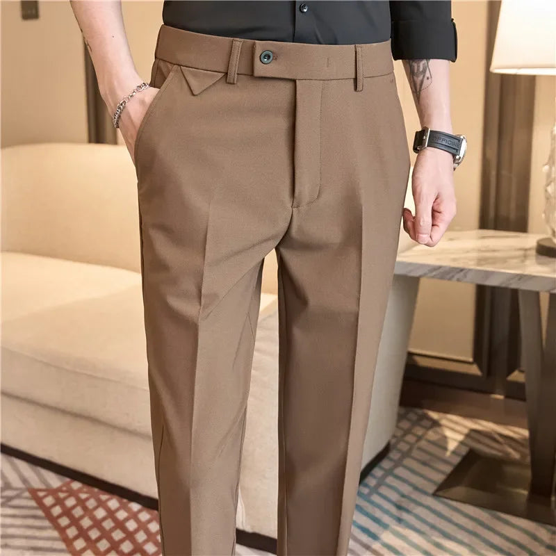 Men Suit Pants 2025 Autumn Elastic Waist Solid Slim Fit Dress Pants Office Business Casual Trousers High Quality Men's Clothing Good Vibrations