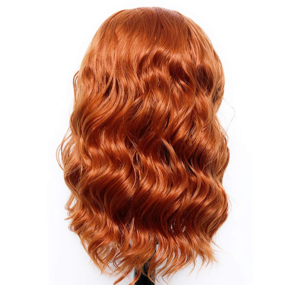 Ginger Orange 13*4 Lace Front Wigs Dark Orange Body Wave Synthetic Lace Front Wig for Women Pre Plucked Hairline Wig 14 Inch Good Vibrations