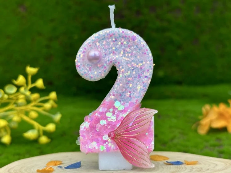 Digital Birthday Candles Party Decoration Birthday Pink Candles Sparkling Pink Beauty Fish Tail Wedding Boys Girls Gifts Number Good Vibrations