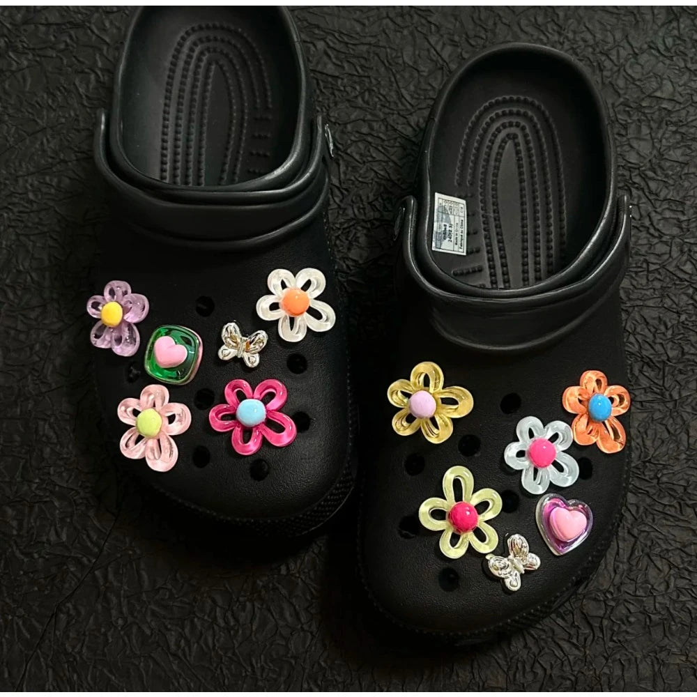 12Pcs Shoes Charms Removable Colorful Flower Shoes Accessories for Girls Summer Shoes DIY Gift Good Vibrations