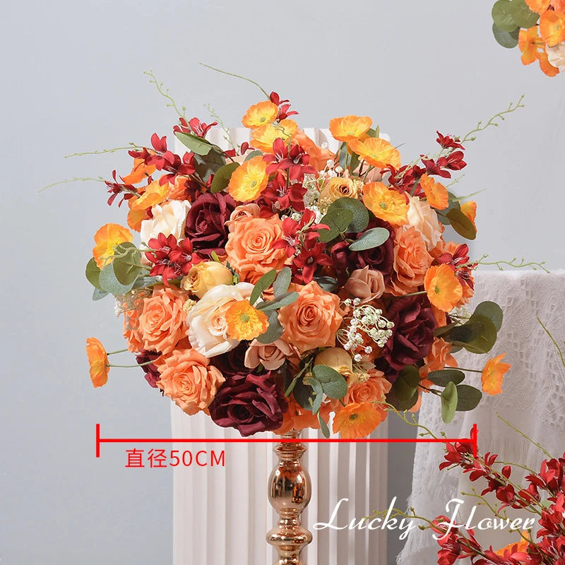 Orange Red Rose Artificial Flowers Wedding Table Decoration Road Lead Flower Ball Tbale Centerpieces Event Party Floral Props Good Vibrations