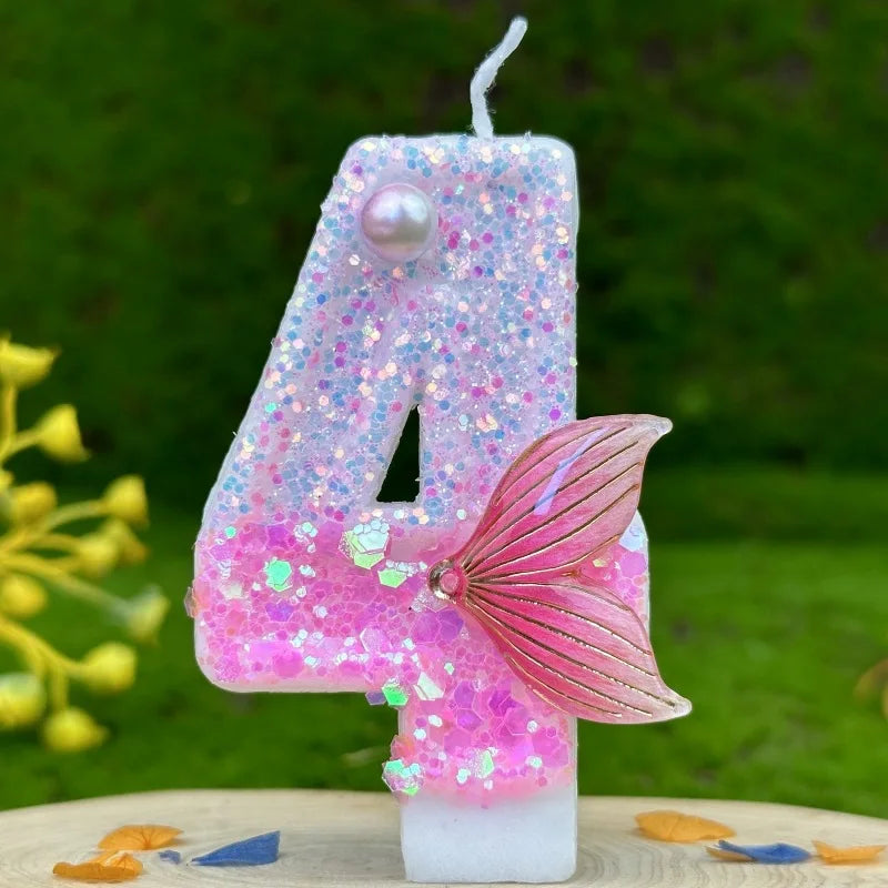 Digital Birthday Candles Party Decoration Birthday Pink Candles Sparkling Pink Beauty Fish Tail Wedding Boys Girls Gifts Number Good Vibrations