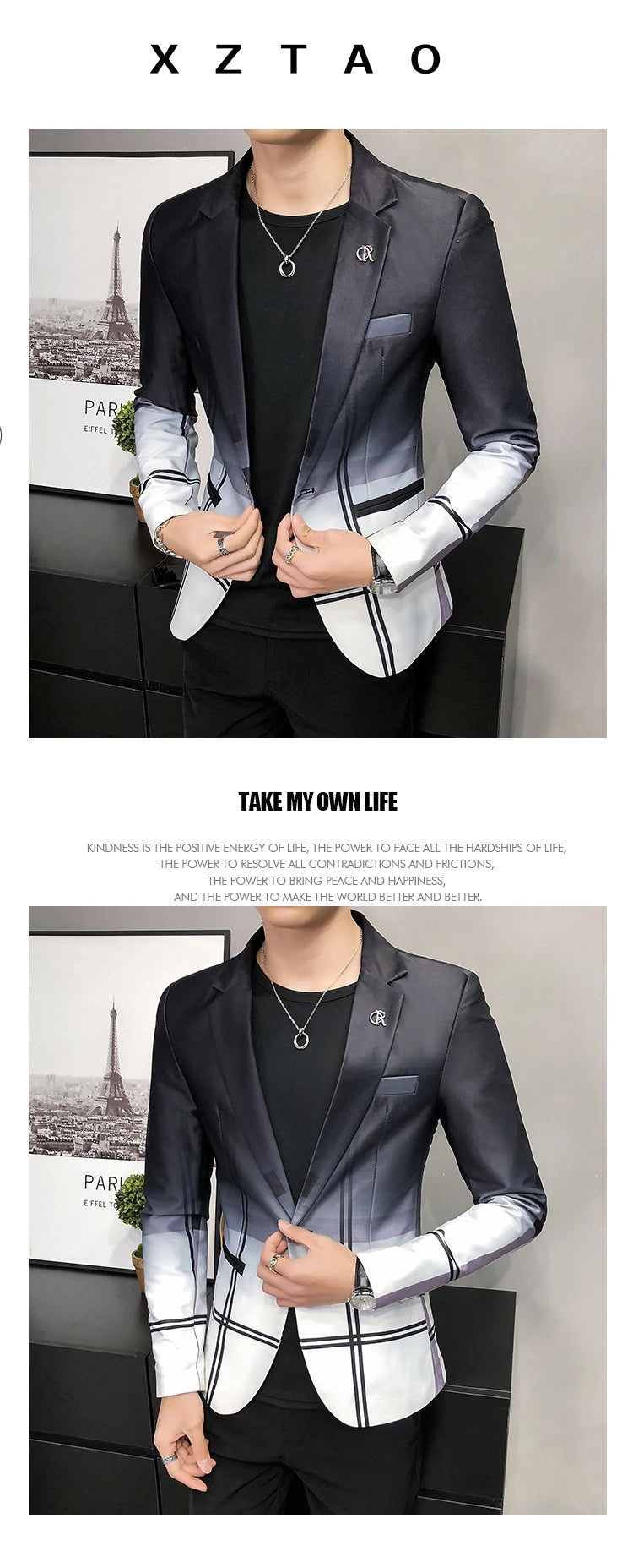 Blazer Men Boutique Fashion Plaid Men's Slim Casual Suit Jacket Male Ball Social Blazer Suit Coat Host Clothing Good Vibrations