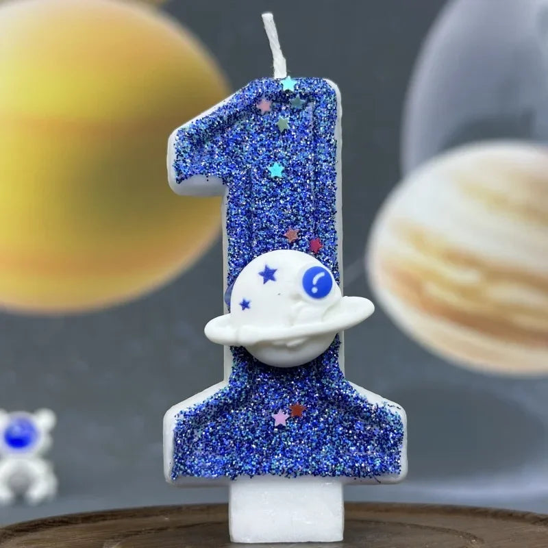 Number Birthday Candles Cake Party Decoration Birthday Candles Planet Universe Blue Boys and Girls Number0-9 Star Blue Party