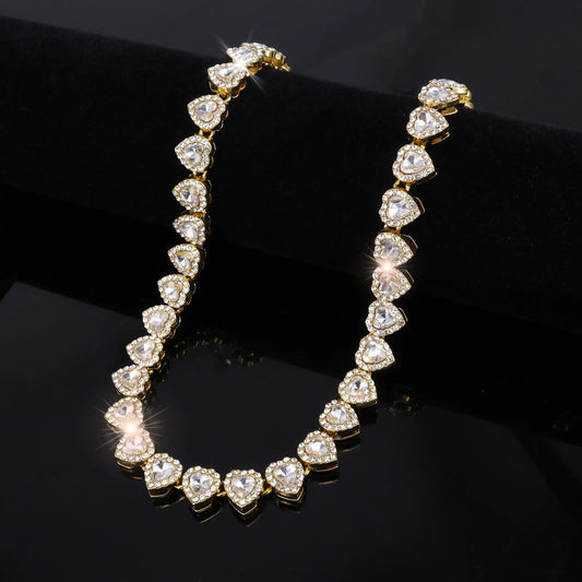 ZAKOL 45CM New Hip Hop Tennis Chain Bracelet Necklace Shiny Heart Rhinestone CZ Fashion Rock Party Jewelry Set Good Vibrations Adult Super Store