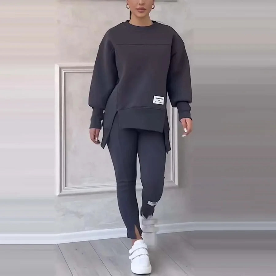 New Women's Fashion Casual Sweatshirt + Trousers Cover Autumn Winter O Neck Long-sleeved Hoodie Women's Suit Sports 2piece Set Good Vibrations