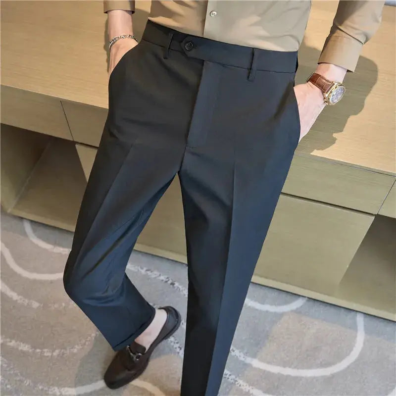 Men Suit Pants 2025 Elastic Slim Fit Formal Dress Pants Solid Casual White Trousers Pantalon Homme Wedding Party Men Clothing Good Vibrations