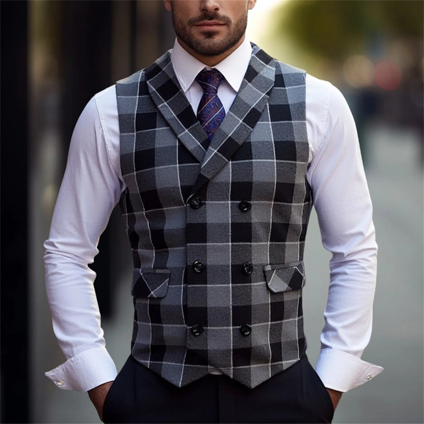 2025 Men's Spring Casual Single Button Suit Vest V Neck New Style British Men's Suit Vest Waistcoat Formal Business Suit Vest