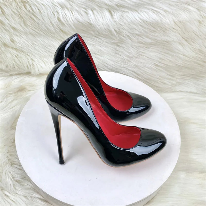 10CM 12CM Woman Stiletto Heels Fashion Round Toe Leather Women Shoes Spring Autumn Black Super High Heel Work Shoes Female Pumps Good Vibrations