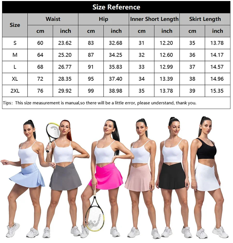 Women Pleated Tennis Skirt with Pockets Shorts Athletic Skirts Crossover High Waisted Athletic Golf Skorts Workout Sports Skirts