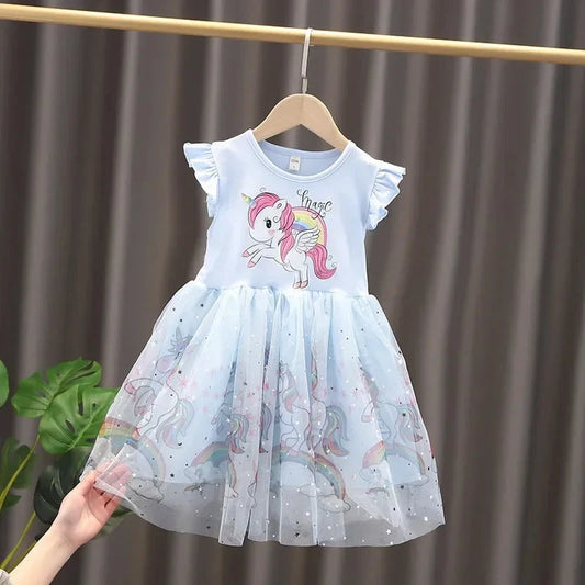 Girls Clothes 2025 New Summer Princess Dresses Flying Sleeve Kids Dress Unicorn Party Girls Dresses Children Outing Clothing 3-8 Good Vibrations
