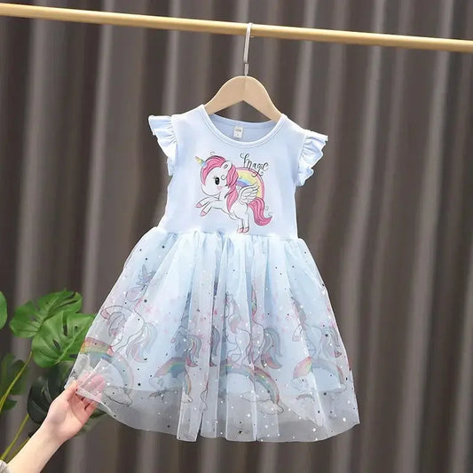 Girls Clothes 2025 New Summer Princess Dresses Flying Sleeve Kids Dress Unicorn Party Girls Dresses Children Outing Clothing 3-8 Good Vibrations