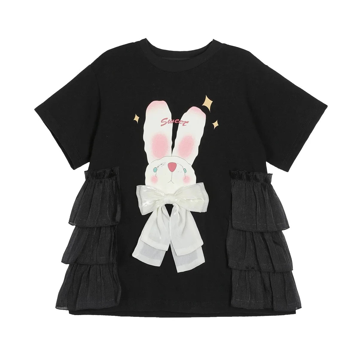 Girls Short Sleeved Dress Summer Girl long T-shirt Skirt 3-10 Years Old Fashionable Cartoon Children Clothing Good Vibrations
