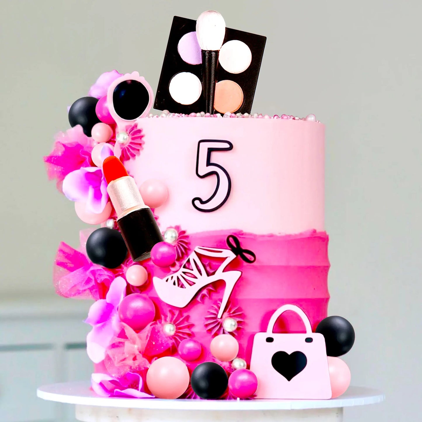 LaVenty Makeup Cake Toppers Glamour Party Decorations Girl Birthday Cake Topper Balls Palm Leaves Cake Topper Spa Cake Topper Good Vibrations
