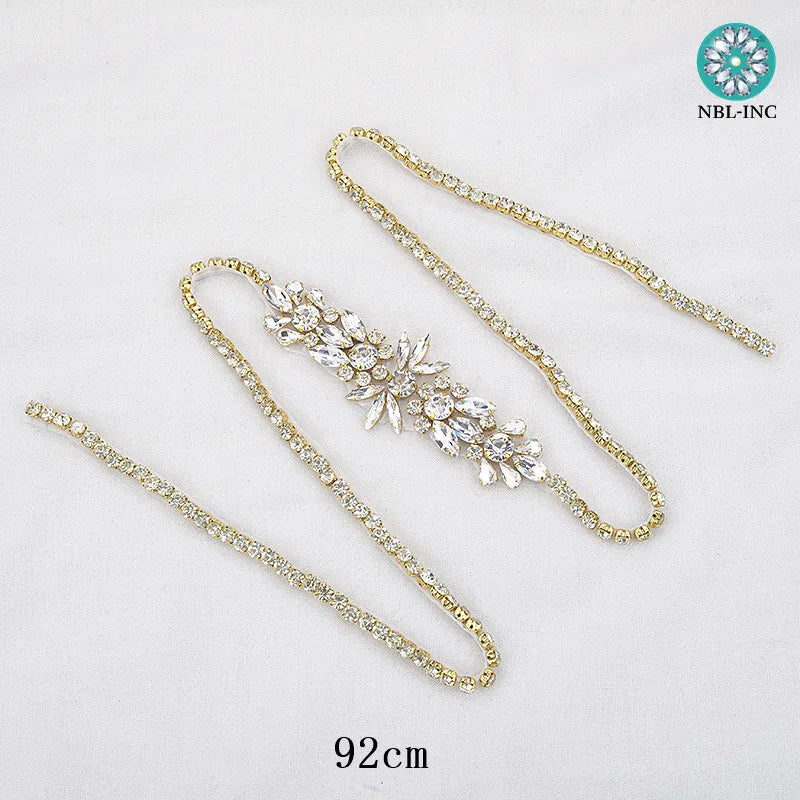 (1PC) Silver Rhinestone crystal iron on applique belt iron on wedding beaded bridal trim for wedding dresses clothing WDD0209 Good Vibrations