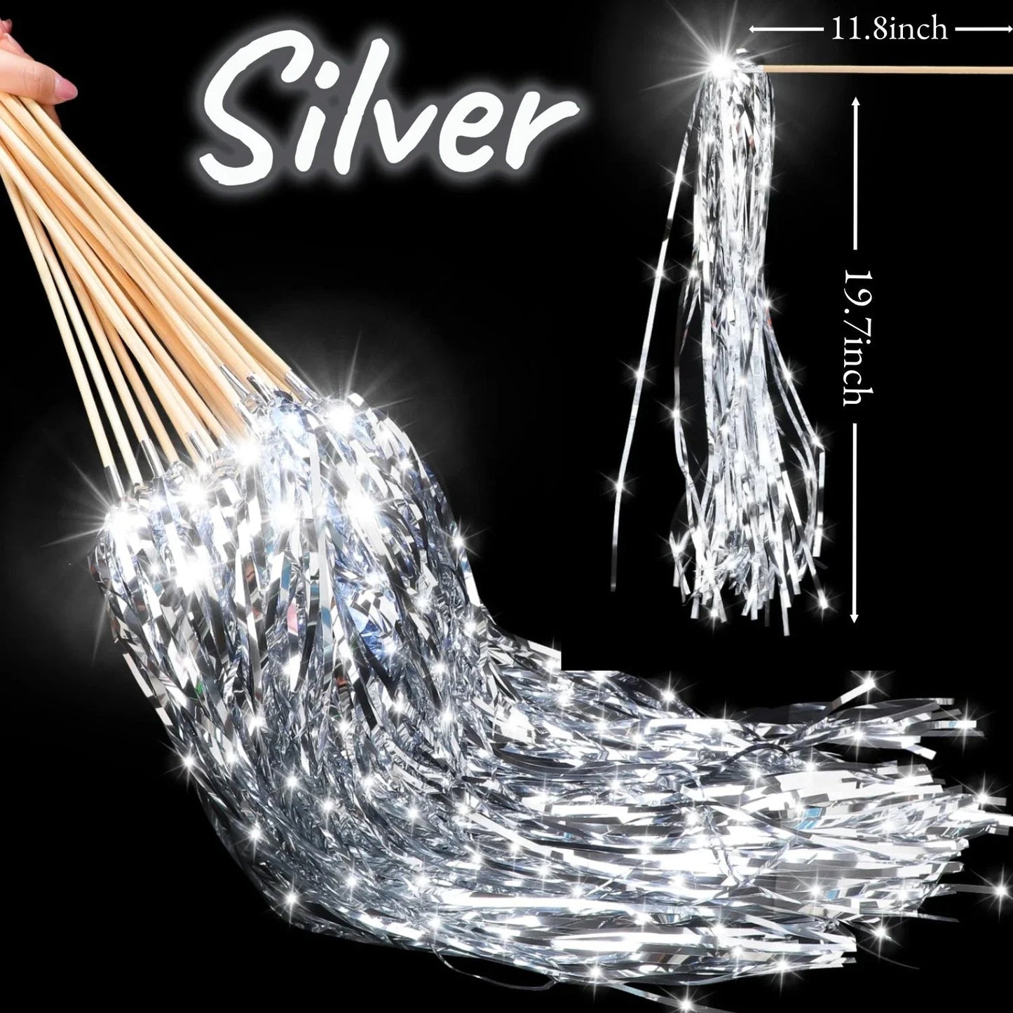 24-150Pcs Lighted Wedding Wands LED Tinsel Wedding Wands Light up Wedding Streamers for Wedding Send off Exits Party Favors Good Vibrations