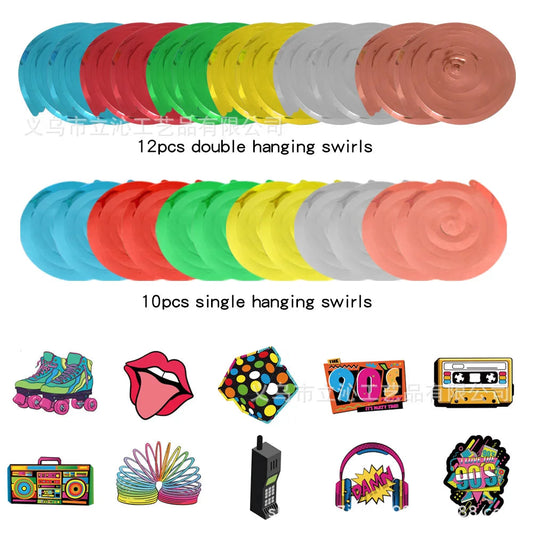 80s 90s Party Decorations Retro 1980s 1990s Hip Hop Party Hanging Swirls Ceiling Decor for Adults Back to The 80s 90sParty Good Vibrations