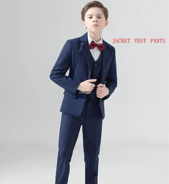Kids Navy Blue Wedding Suit For Boys Birthday Photography Dress Child Red Blazer School Performance Party Prom Clothing Set Good Vibrations