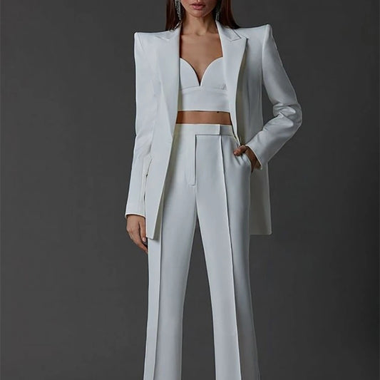 Vintage Women Wedding Suits Set 2 Pcs Blazer+Pants Formal Pantsuit Business Office Slim Fit Peaky Blinders Takım Elbise Good Vibrations