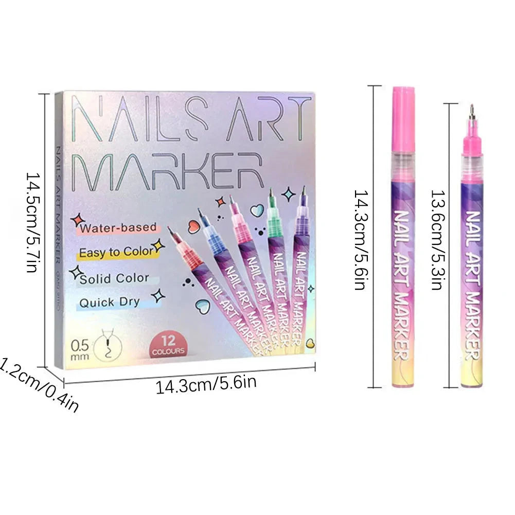 12 Colors Nail Art Pens Set Waterproof 0.5MM Nail Polish Pens Quick-Drying Nail Art Acrylic Paint Nail Pen Tools Salon Nail DIY Good Vibrations