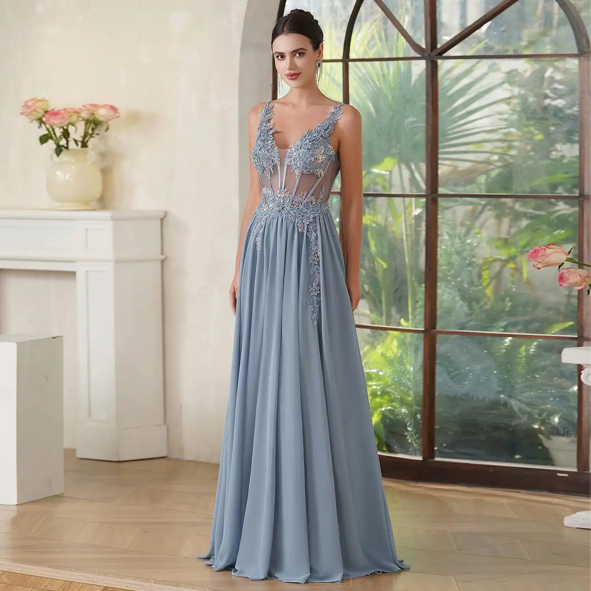 Spaghetti Straps Navy Blue A Line Evening Dresses 2025 Elegant Beaded Appliques Illusion Prom Gowns Formal Party Vestido De Gala Good Vibrations